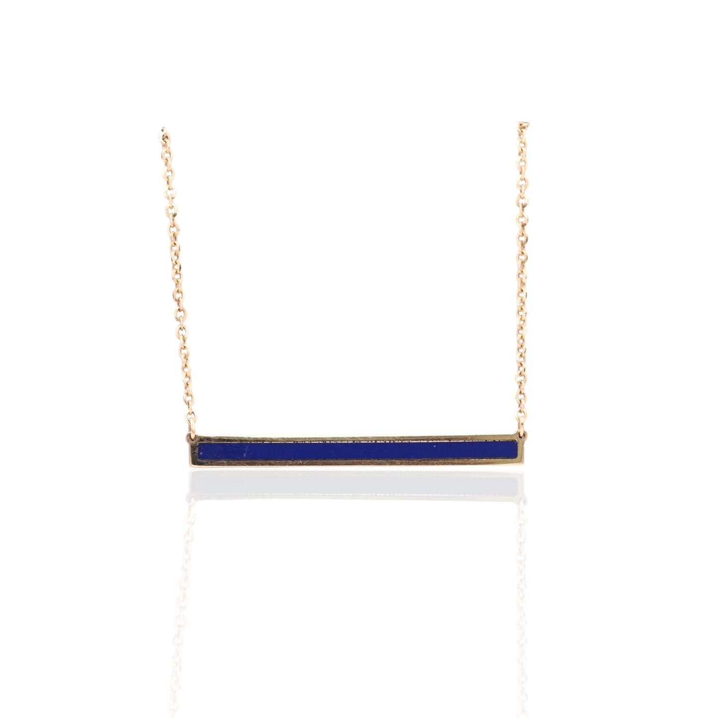 Lapis Lazul Bezel Bar Necklace 14K Yellow Gold with 15.75in and 17.75in Diamond Cut Cable Chain