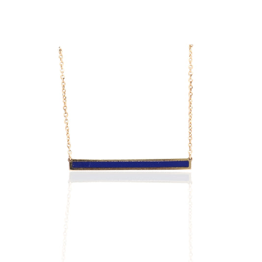 Lapis Lazul Bezel Bar Necklace 14K Yellow Gold with 15.75in and 17.75in Diamond Cut Cable Chain