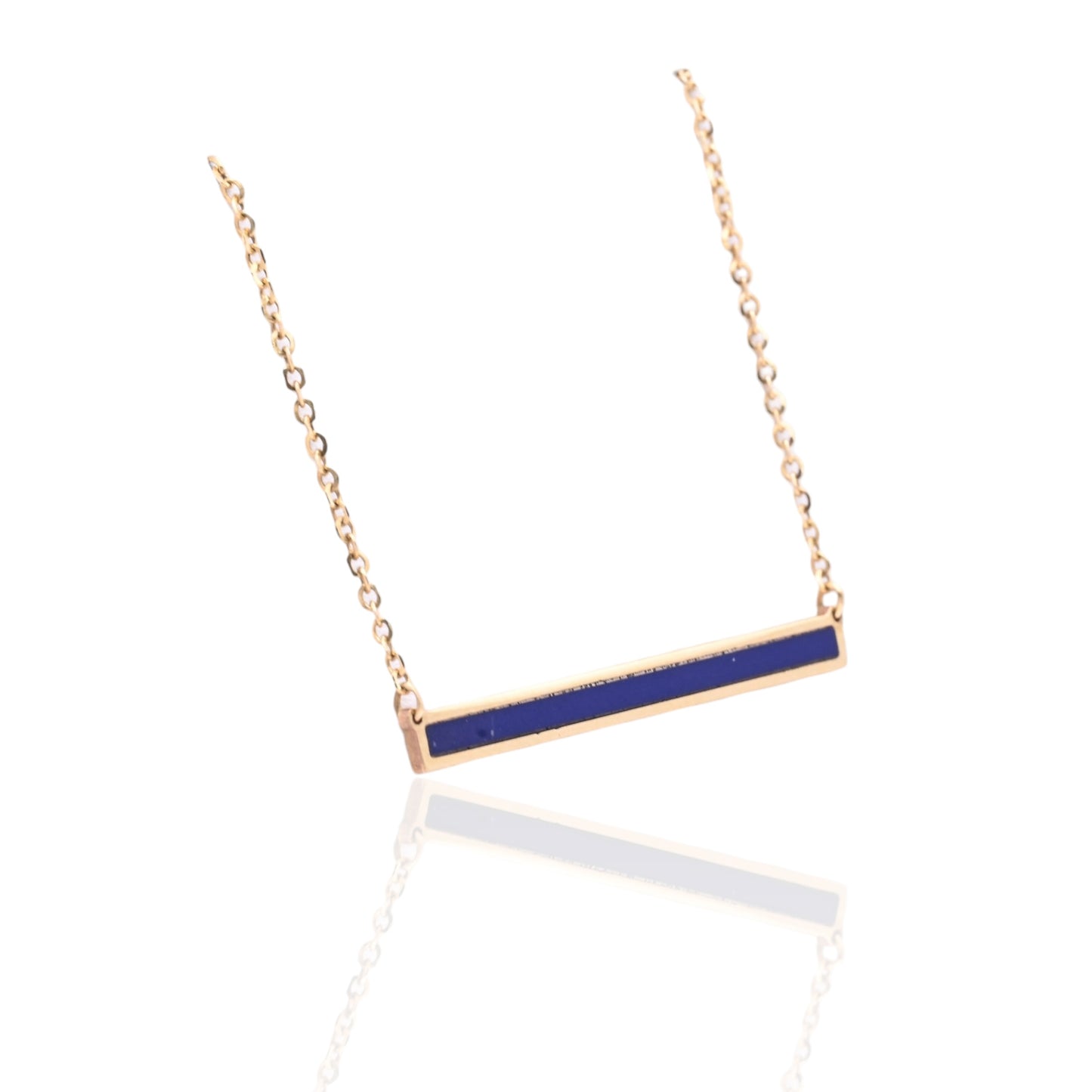 Lapis Lazul Bezel Bar Necklace 14K Yellow Gold with 15.75in and 17.75in Diamond Cut Cable Chain