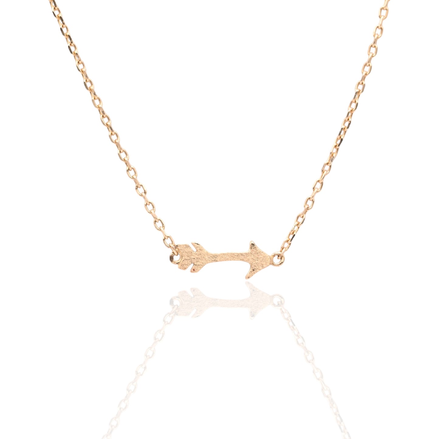 Dainty Arrow Necklace 14K Yellow Gold on Adjustable 15.75in-18in Diamond Cut Cable Chain