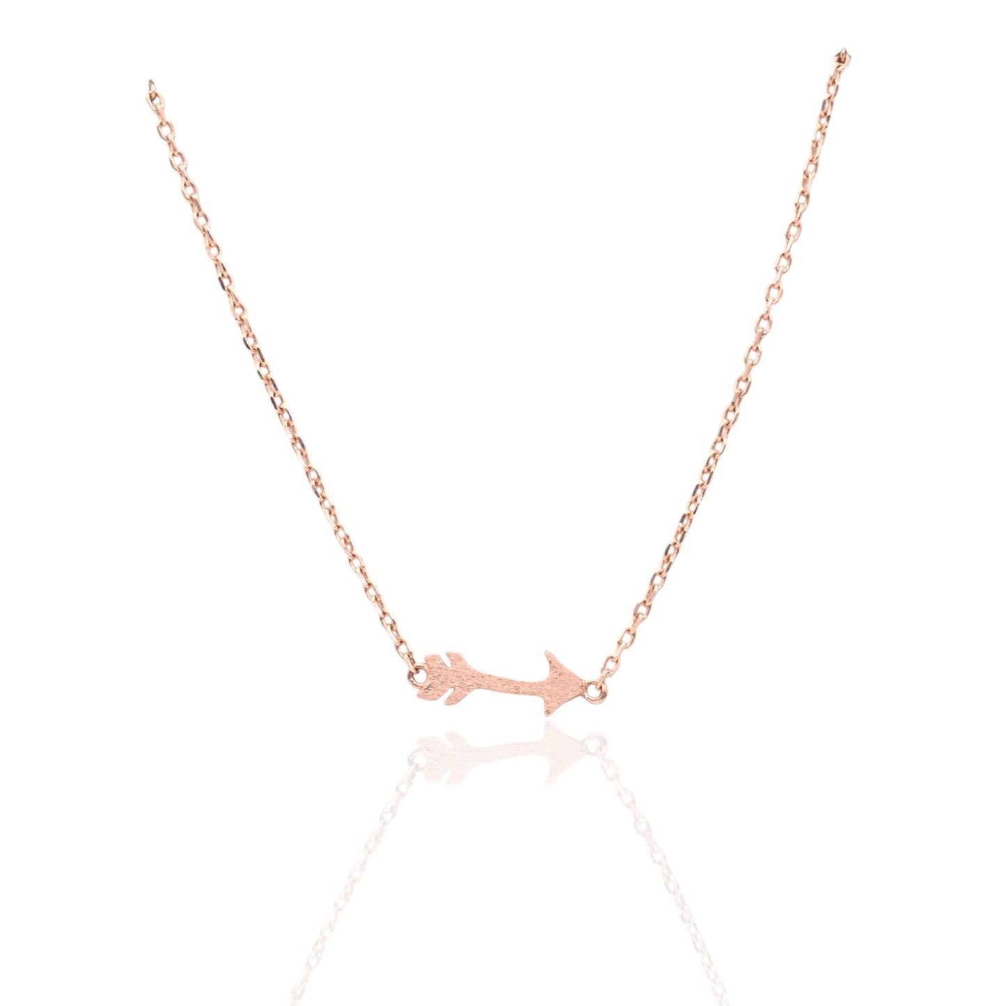 Dainty Arrow Necklace 14K Rose Gold on Adjustable 15.75in-18in Diamond Cut Cable Chain