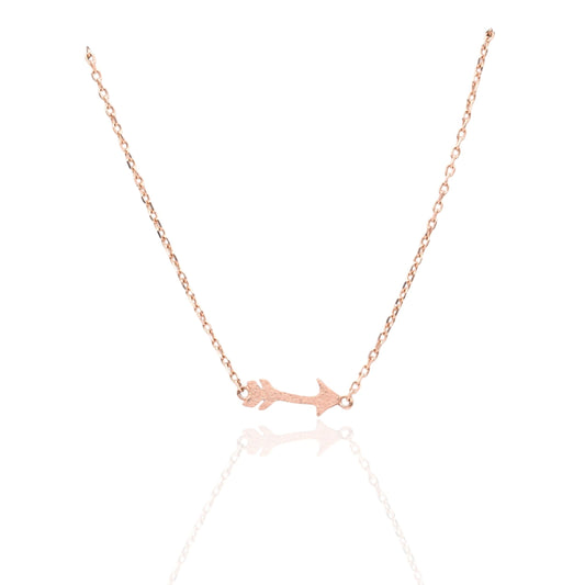 Dainty Arrow Necklace 14K Rose Gold on Adjustable 15.75in-18in Diamond Cut Cable Chain