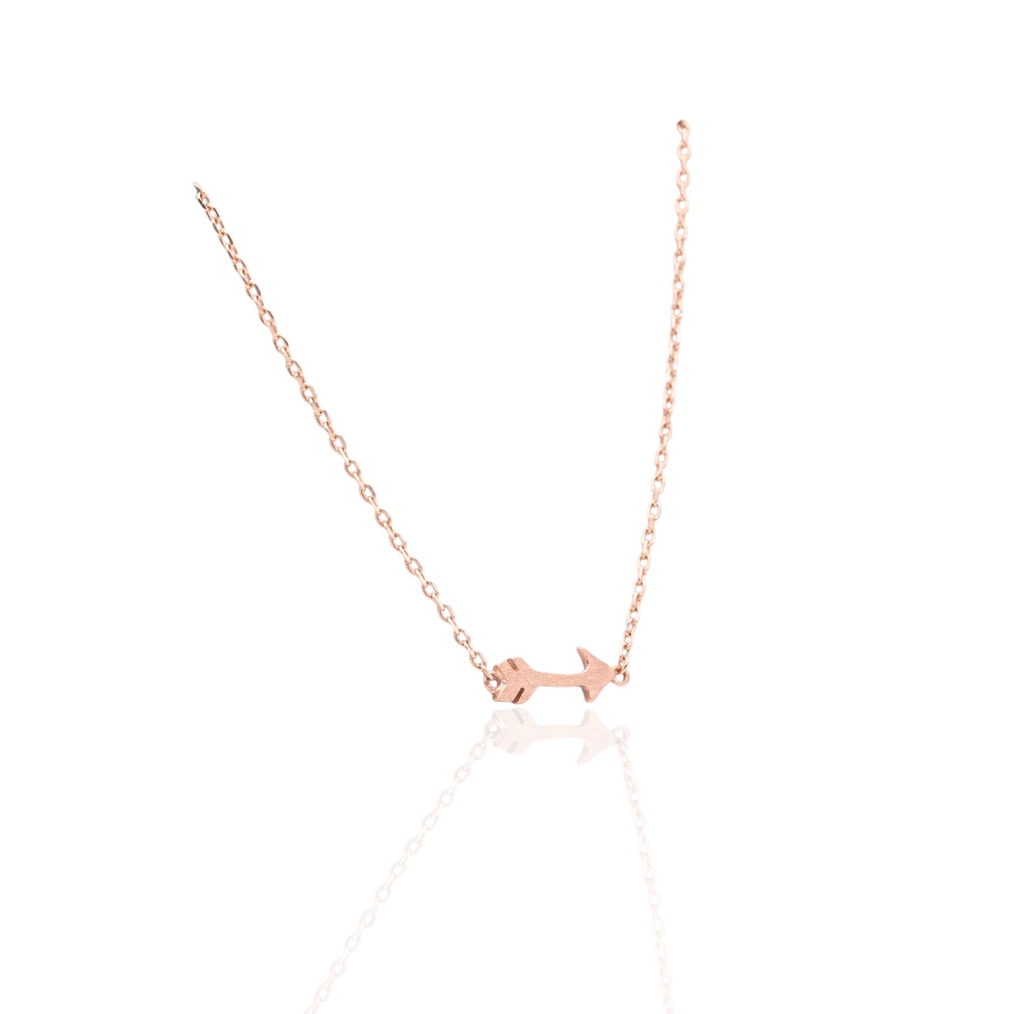 Dainty Arrow Necklace 14K Rose Gold on Adjustable 15.75in-18in Diamond Cut Cable Chain