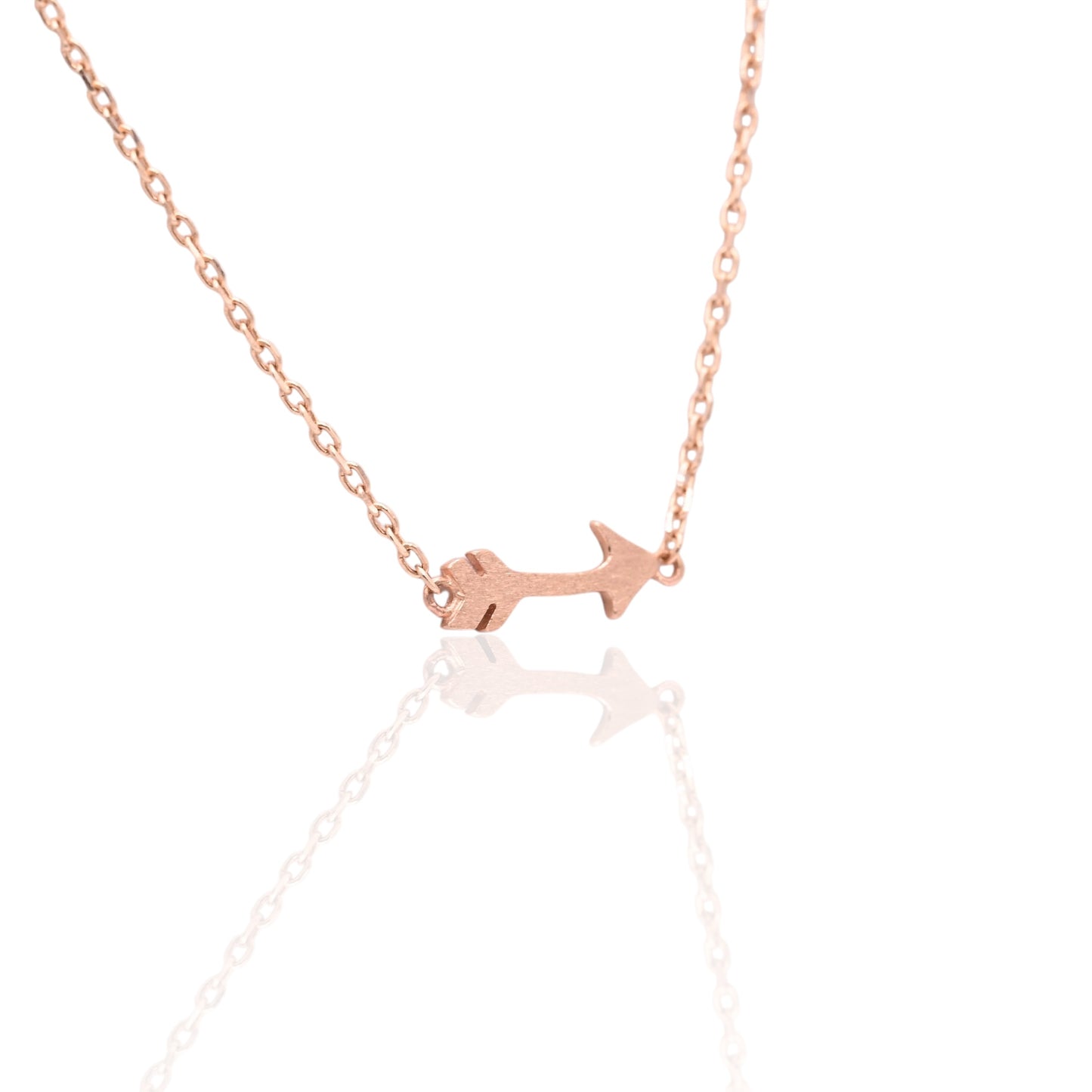 Dainty Arrow Necklace 14K Rose Gold on Adjustable 15.75in-18in Diamond Cut Cable Chain