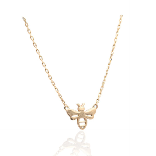 Dainty Bee Necklace 14K Yellow Gold on 17in Diamond Cut Cable Chain