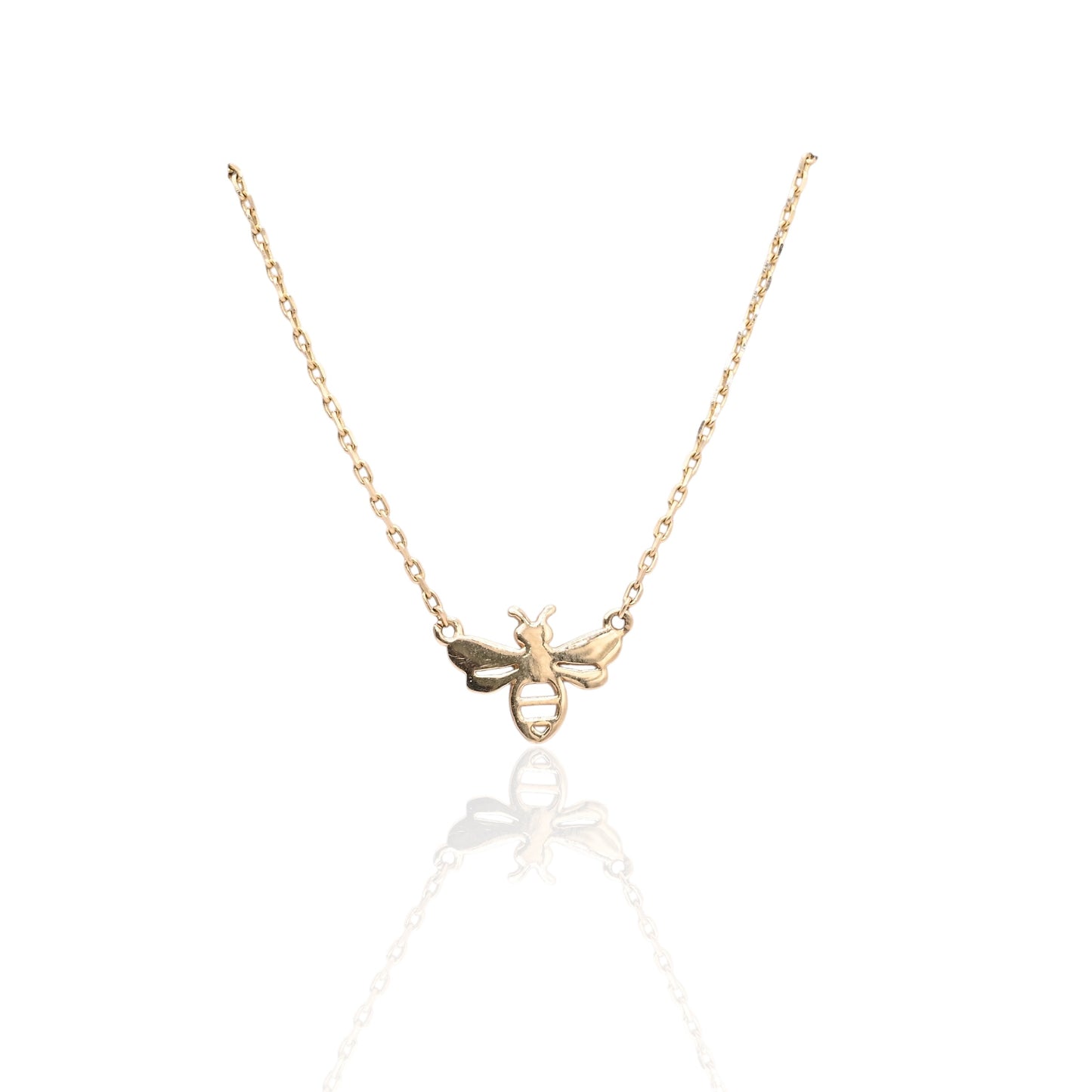 Dainty Bee Necklace 14K Yellow Gold on 17in Diamond Cut Cable Chain