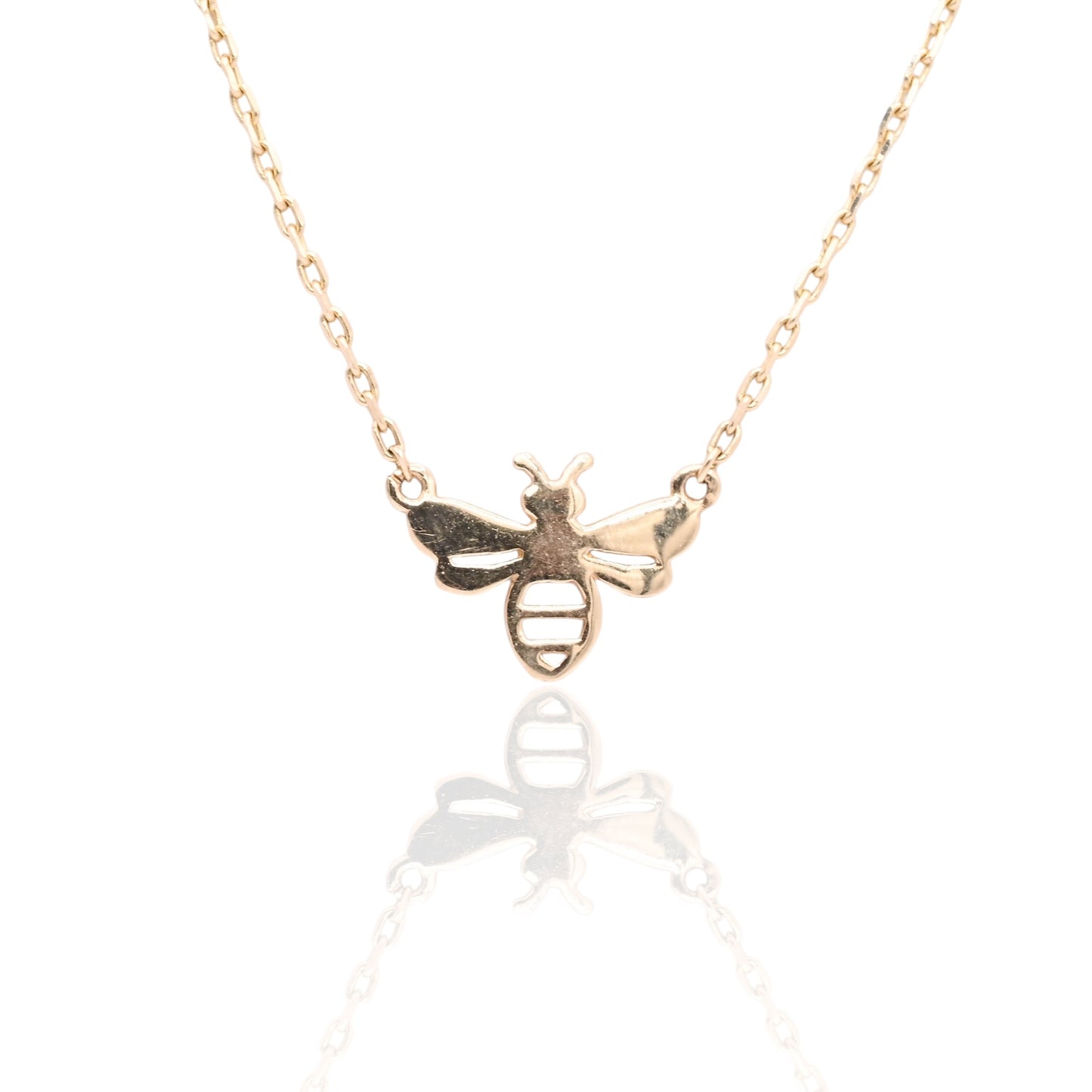 Dainty Bee Necklace 14K Yellow Gold on 17in Diamond Cut Cable Chain