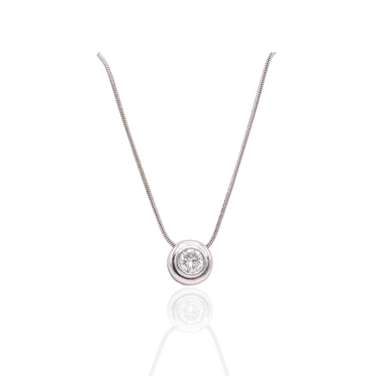 Round Bezel Diamond Slider Necklace 14K White Gold with 16.25in Snake Chain 0.33cttw