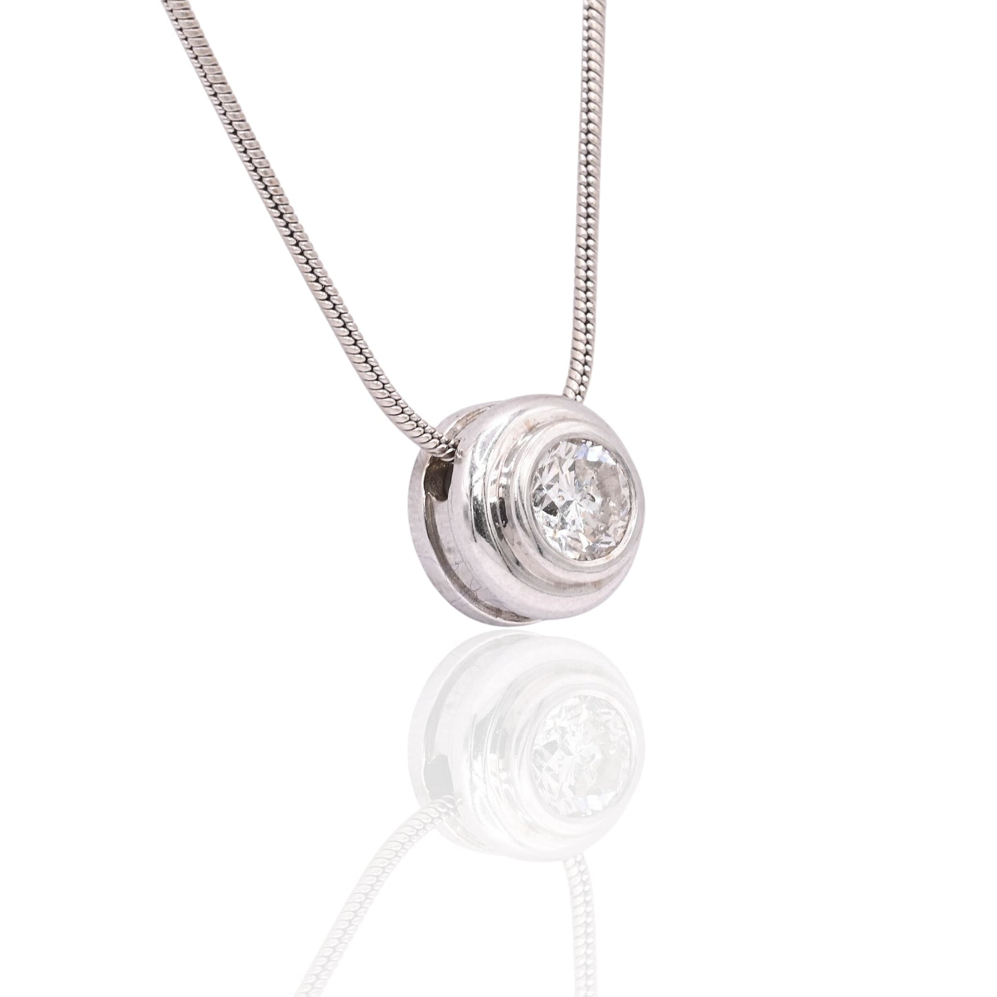 Round Bezel Diamond Slider Necklace 14K White Gold with 16.25in Snake Chain 0.33cttw