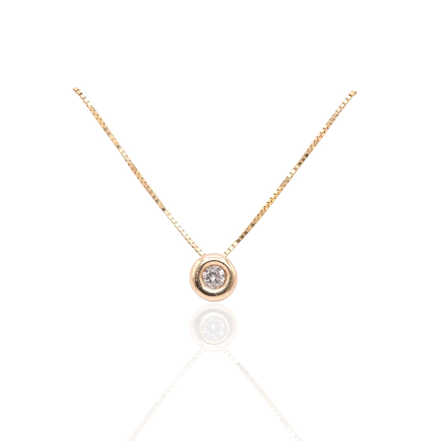 Round Bezel Diamond Slider Necklace 14K Yellow Gold with 18in Box Chain 0.04cttw