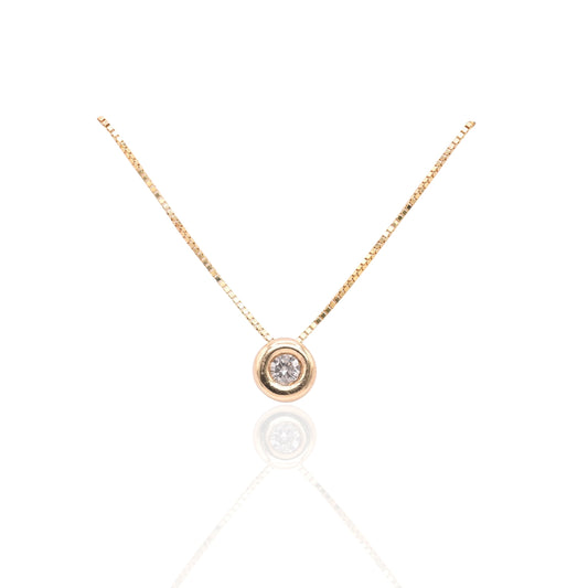 Round Bezel Diamond Slider Necklace 14K Yellow Gold with 18in Box Chain 0.04cttw