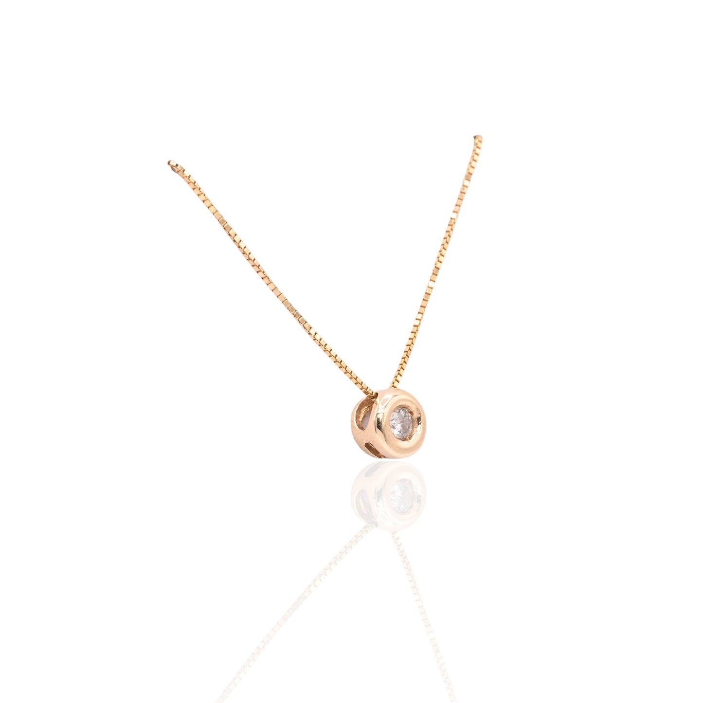 Round Bezel Diamond Slider Necklace 14K Yellow Gold with 18in Box Chain 0.04cttw