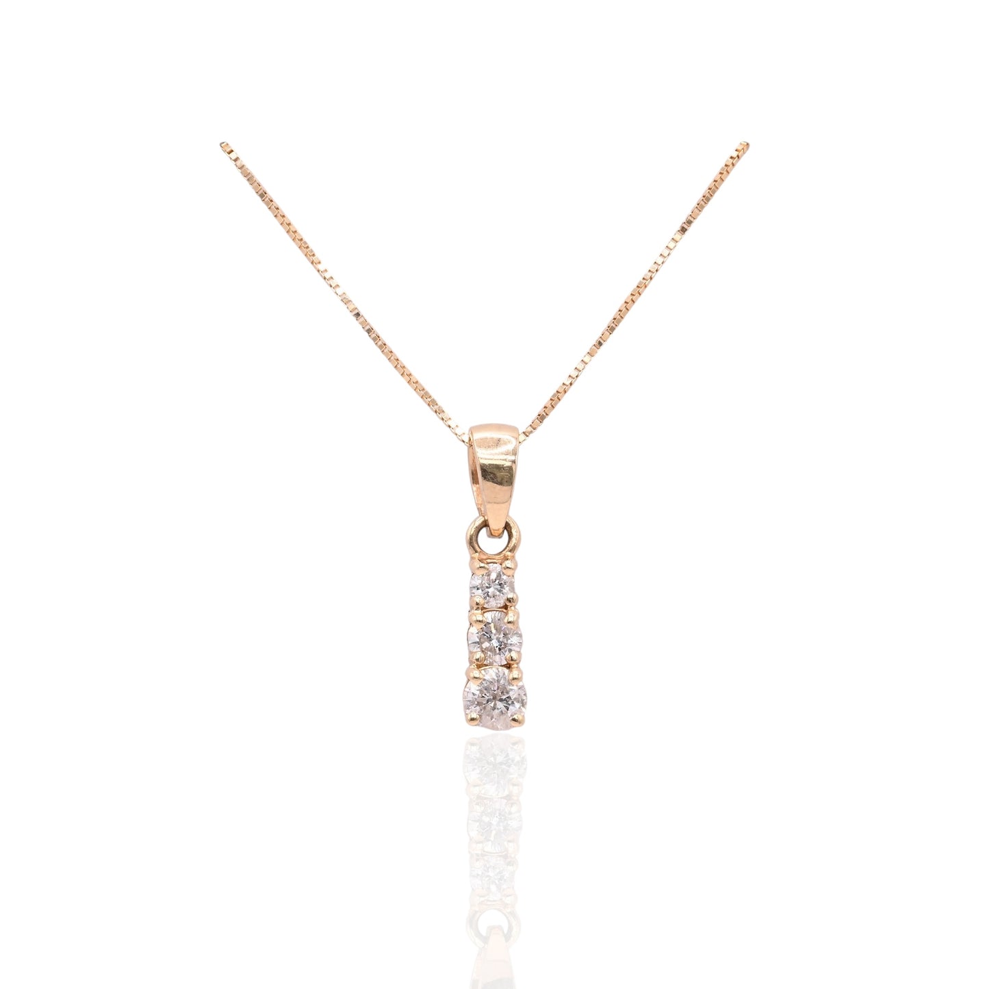 Three-Stone Diamond Necklace 14K Yellow Gold with Box Chain 18in 0.48cttw