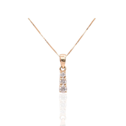 Three-Stone Diamond Necklace 14K Yellow Gold with Box Chain 18in 0.48cttw