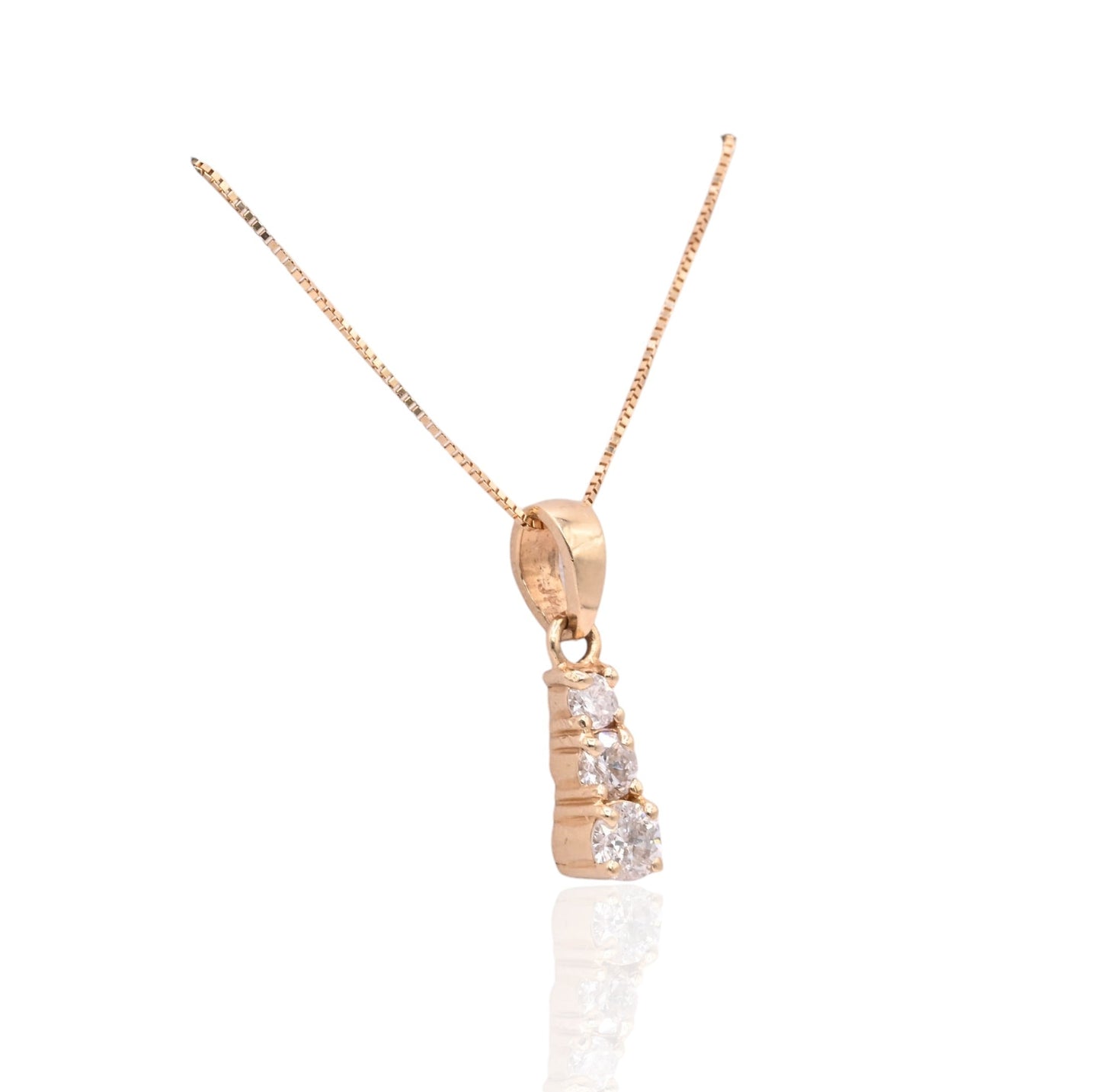 Three-Stone Diamond Necklace 14K Yellow Gold with Box Chain 18in 0.48cttw