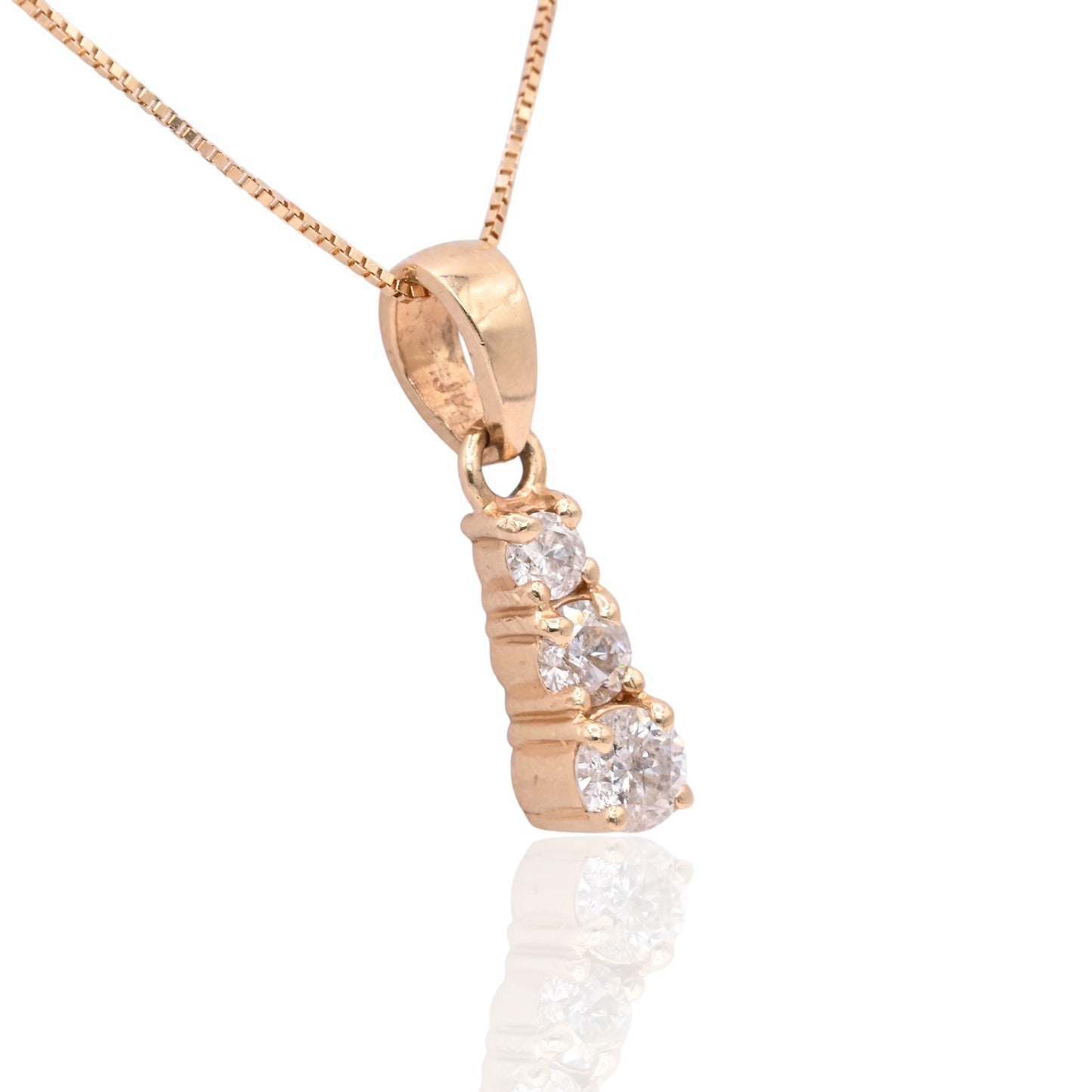 Three-Stone Diamond Necklace 14K Yellow Gold with Box Chain 18in 0.48cttw