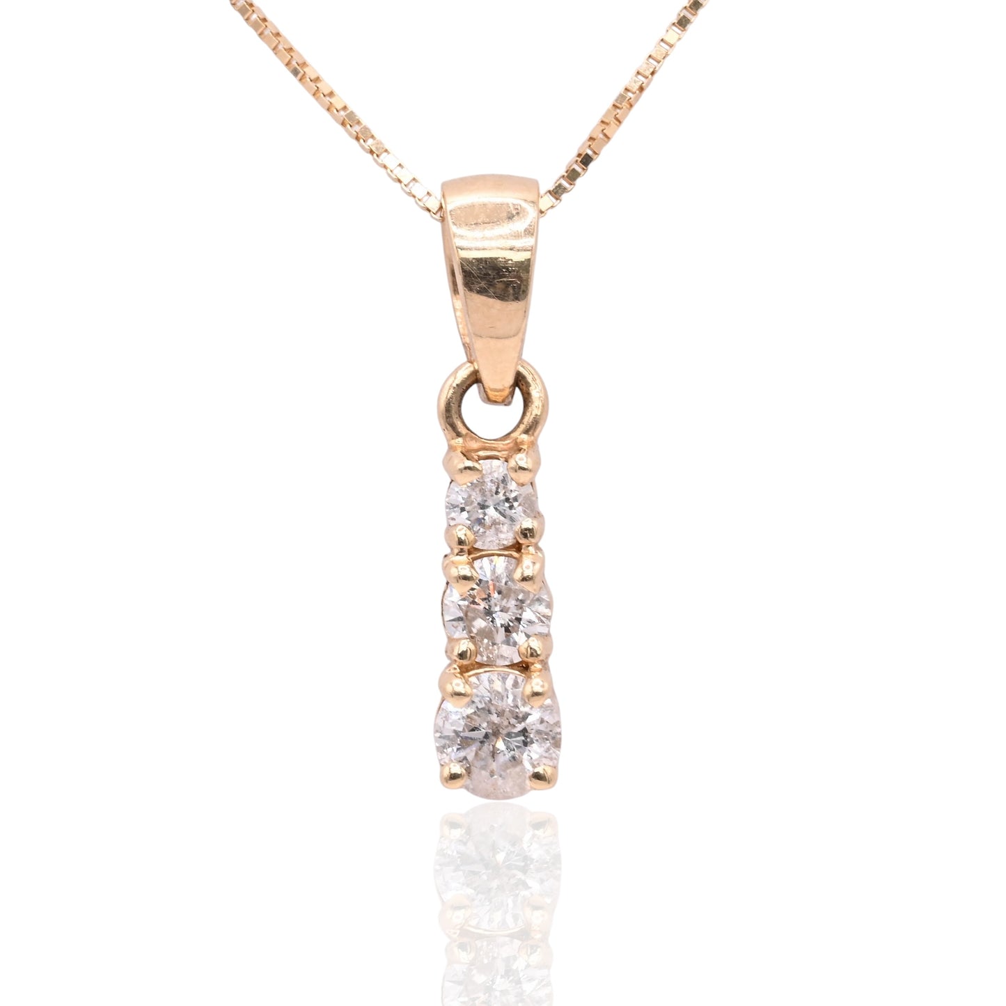 Three-Stone Diamond Necklace 14K Yellow Gold with Box Chain 18in 0.48cttw