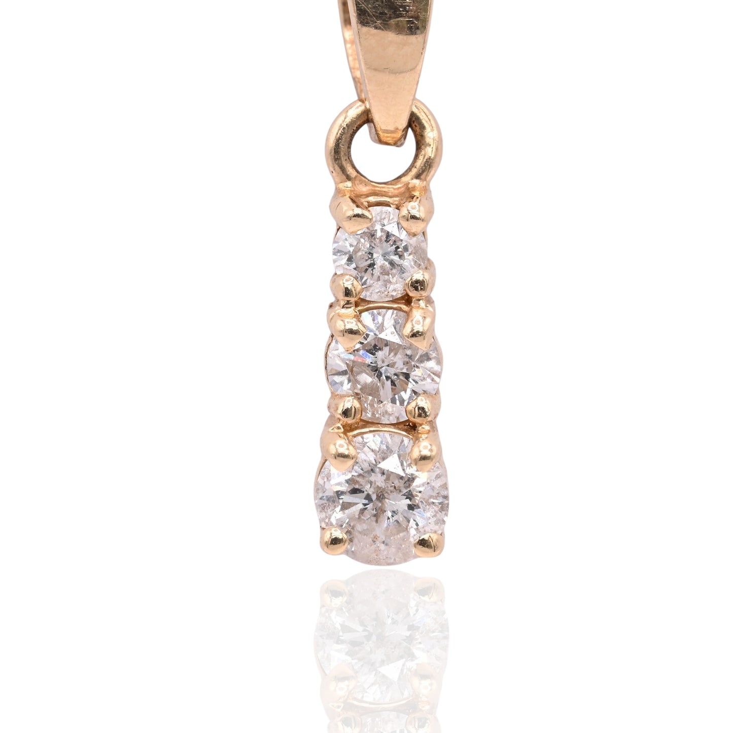 Three-Stone Diamond Necklace 14K Yellow Gold with Box Chain 18in 0.48cttw