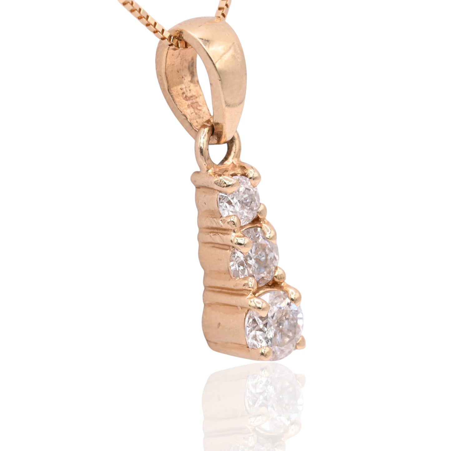 Three-Stone Diamond Necklace 14K Yellow Gold with Box Chain 18in 0.48cttw