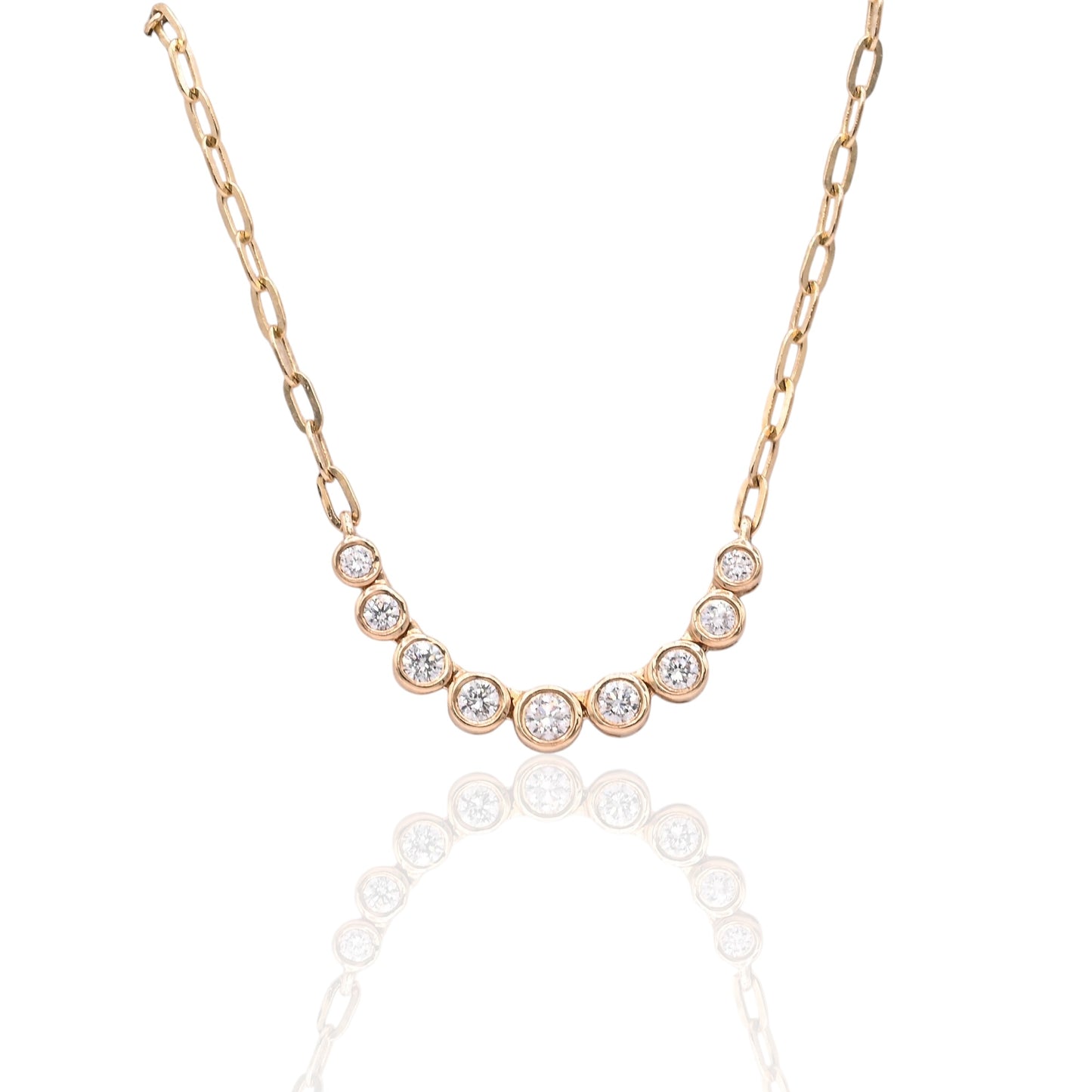 Curve Bar Diamond Necklace 14K Yellow Gold with Adjustable Cable Chain 16in, 17in, and 18in 0.08cttw