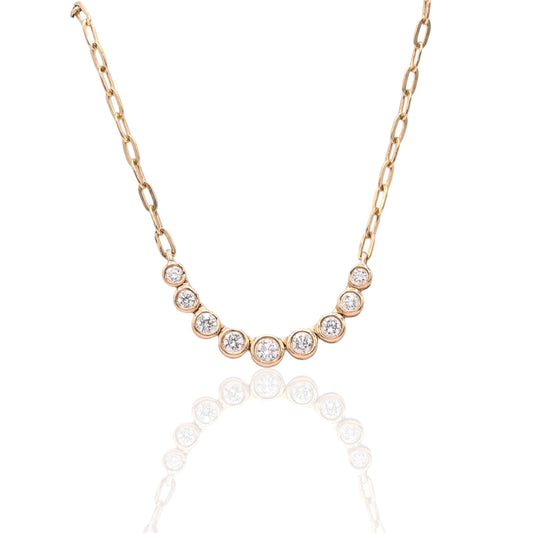 Curve Bar Diamond Necklace 14K Yellow Gold with Adjustable Cable Chain 16in, 17in, and 18in 0.08cttw