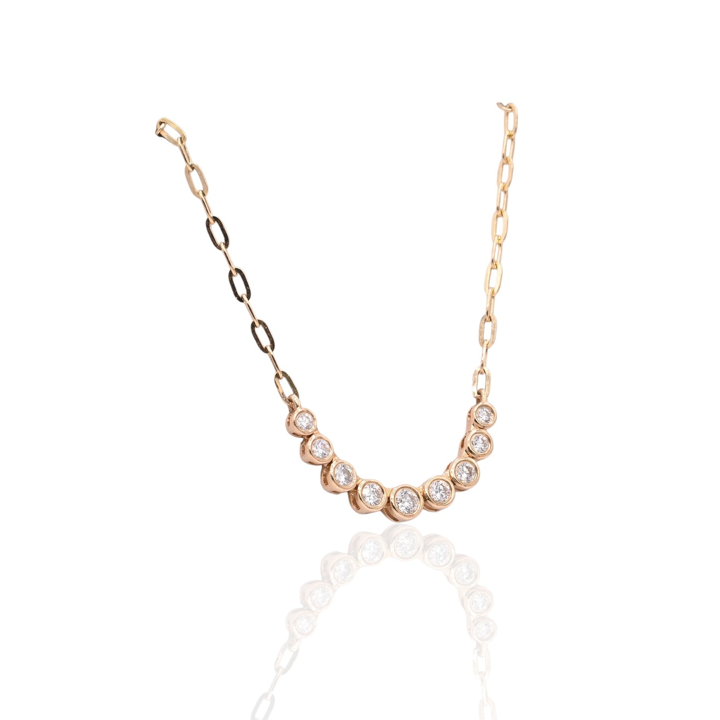 Curve Bar Diamond Necklace 14K Yellow Gold with Adjustable Cable Chain 16in, 17in, and 18in 0.08cttw
