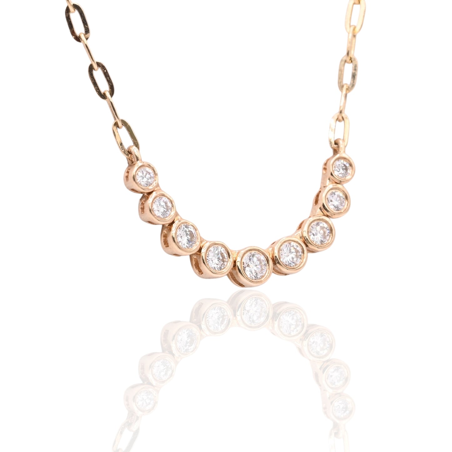 Curve Bar Diamond Necklace 14K Yellow Gold with Adjustable Cable Chain 16in, 17in, and 18in 0.08cttw