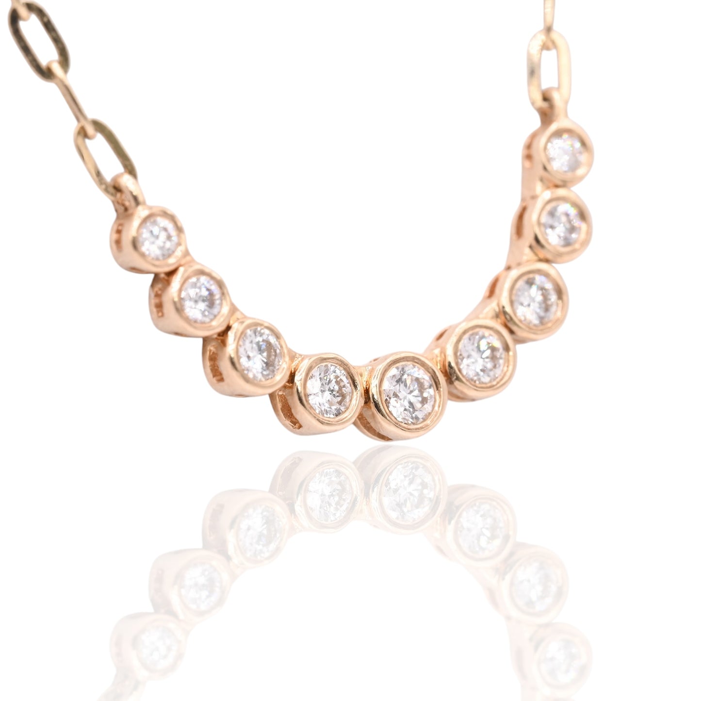 Curve Bar Diamond Necklace 14K Yellow Gold with Adjustable Cable Chain 16in, 17in, and 18in 0.08cttw