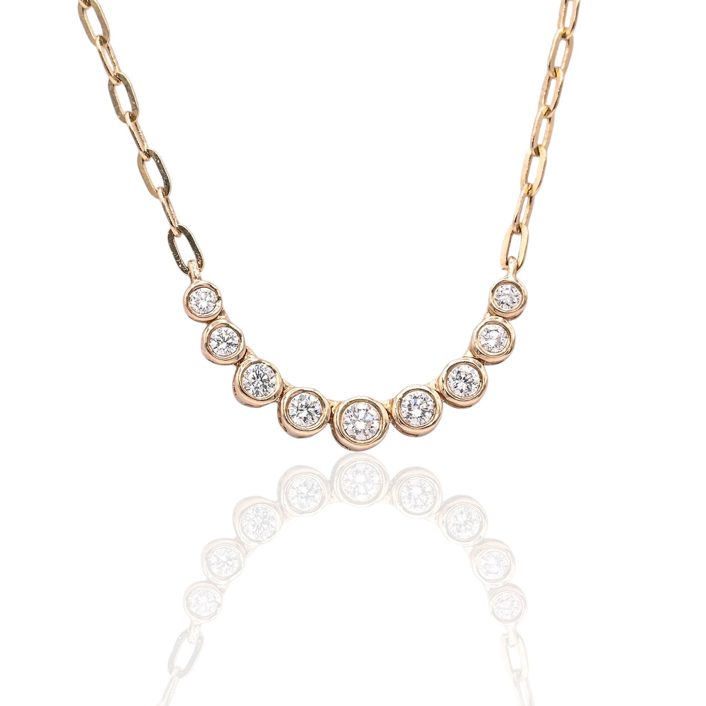 Curve Bar Diamond Necklace 14K Yellow Gold with Adjustable Cable Chain 16in, 17in, and 18in 0.08cttw
