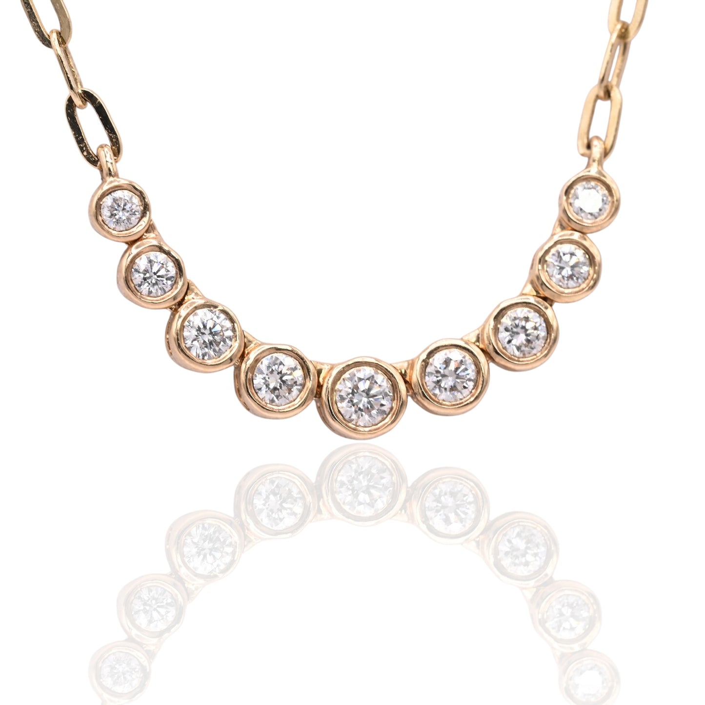 Curve Bar Diamond Necklace 14K Yellow Gold with Adjustable Cable Chain 16in, 17in, and 18in 0.08cttw