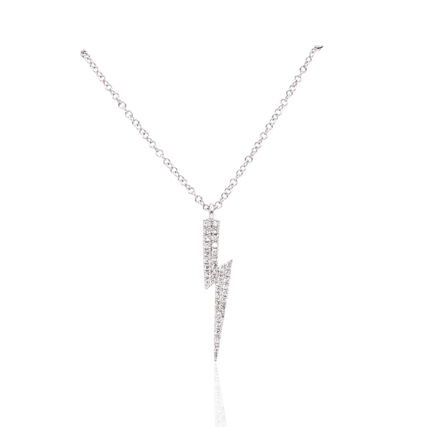 Lightning Bolt Diamond Necklace 14K White Gold with Adjustable Cable Chain 16in, 17in, and 18in 0.09cttw