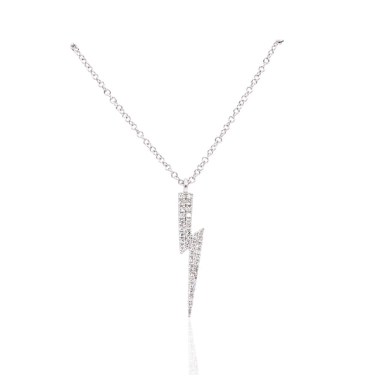 Lightning Bolt Diamond Necklace 14K White Gold with Adjustable Cable Chain 16in, 17in, and 18in 0.09cttw