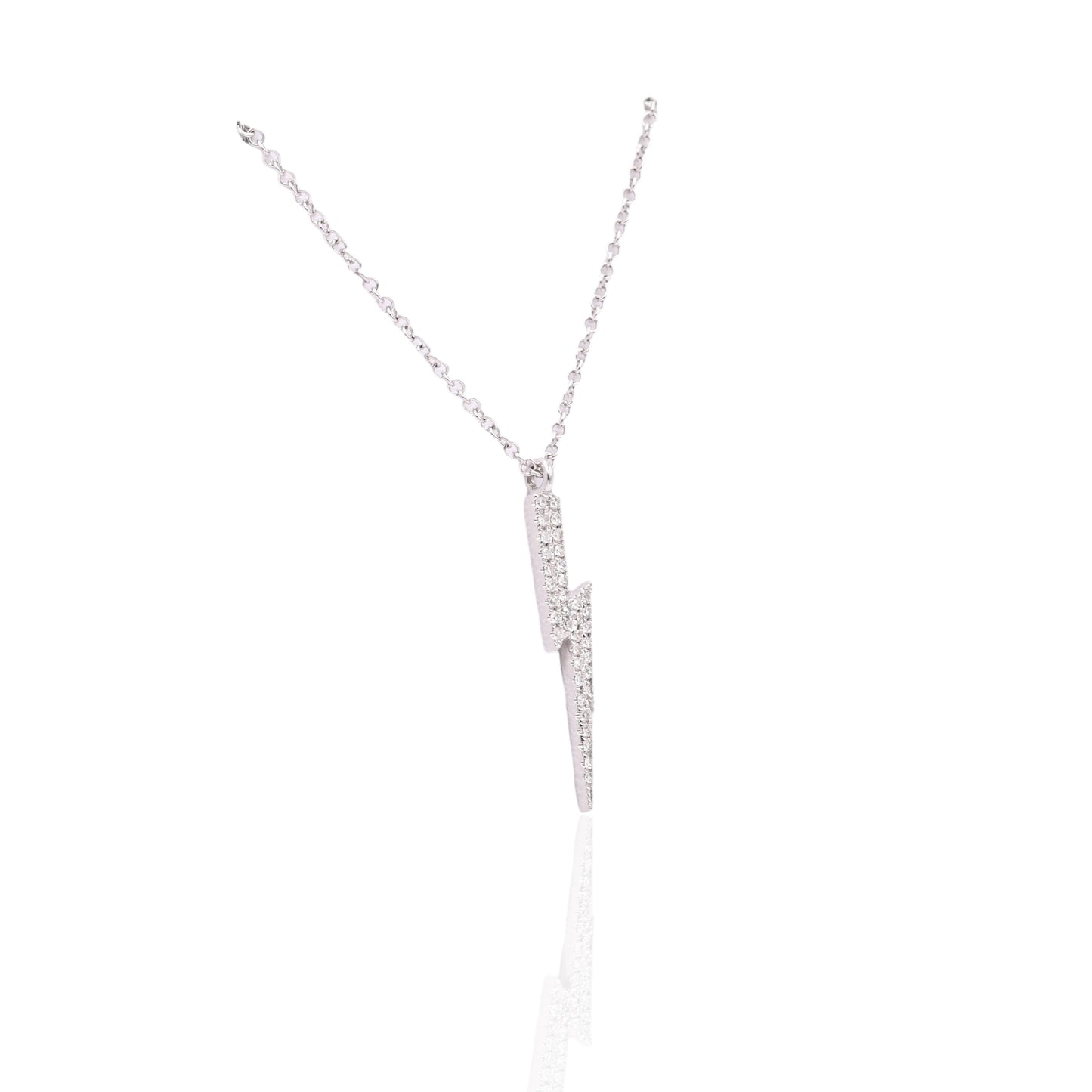 Lightning Bolt Diamond Necklace 14K White Gold with Adjustable Cable Chain 16in, 17in, and 18in 0.09cttw