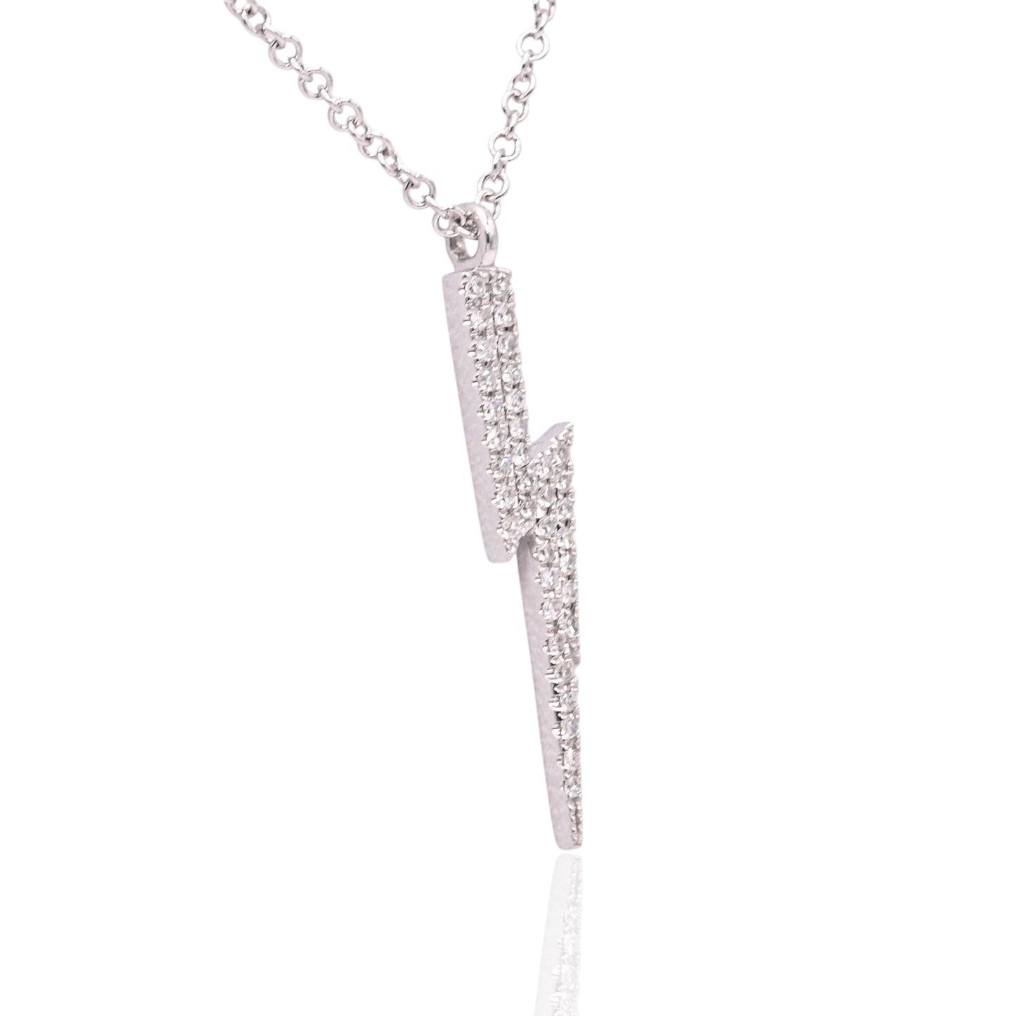 Lightning Bolt Diamond Necklace 14K White Gold with Adjustable Cable Chain 16in, 17in, and 18in 0.09cttw