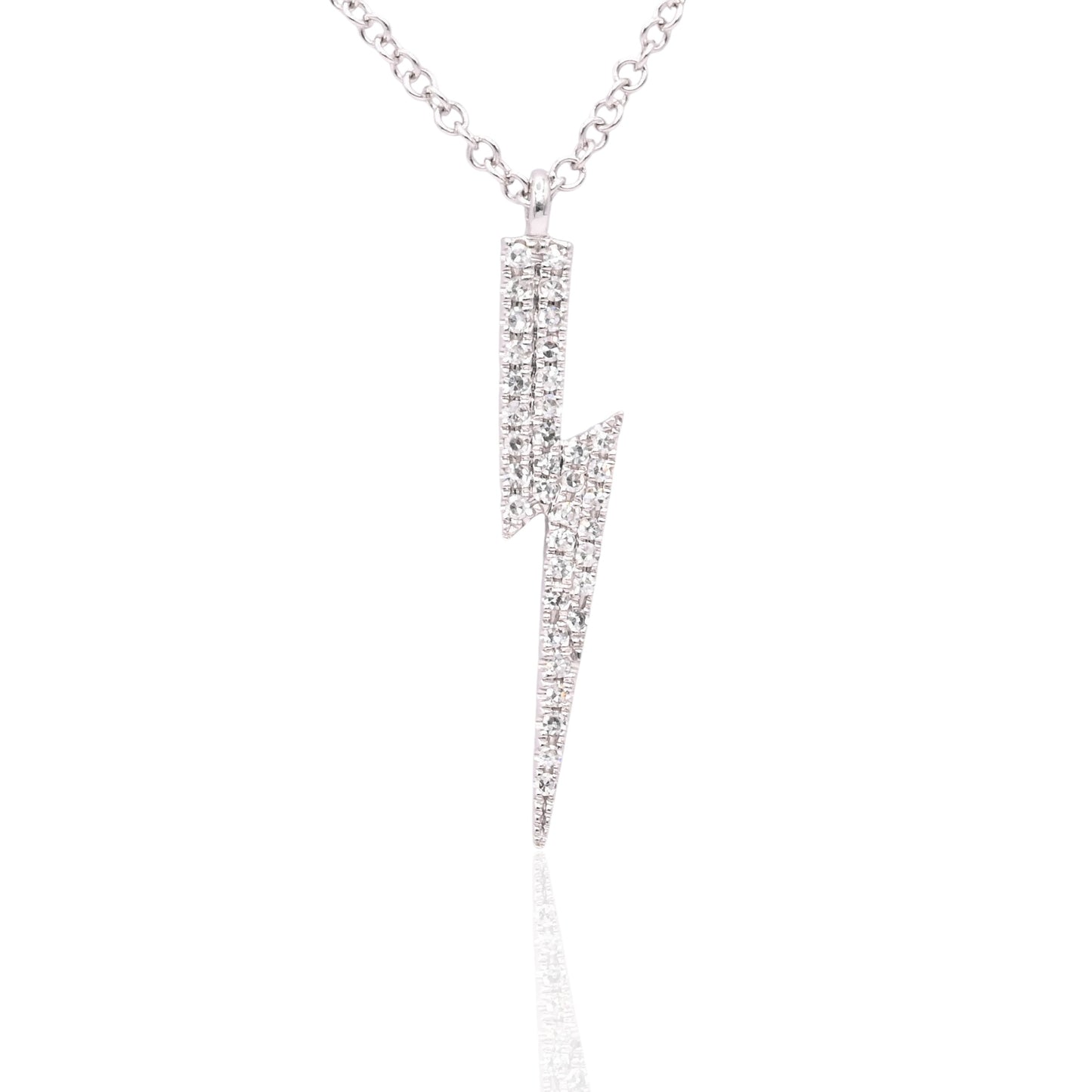 Lightning Bolt Diamond Necklace 14K White Gold with Adjustable Cable Chain 16in, 17in, and 18in 0.09cttw