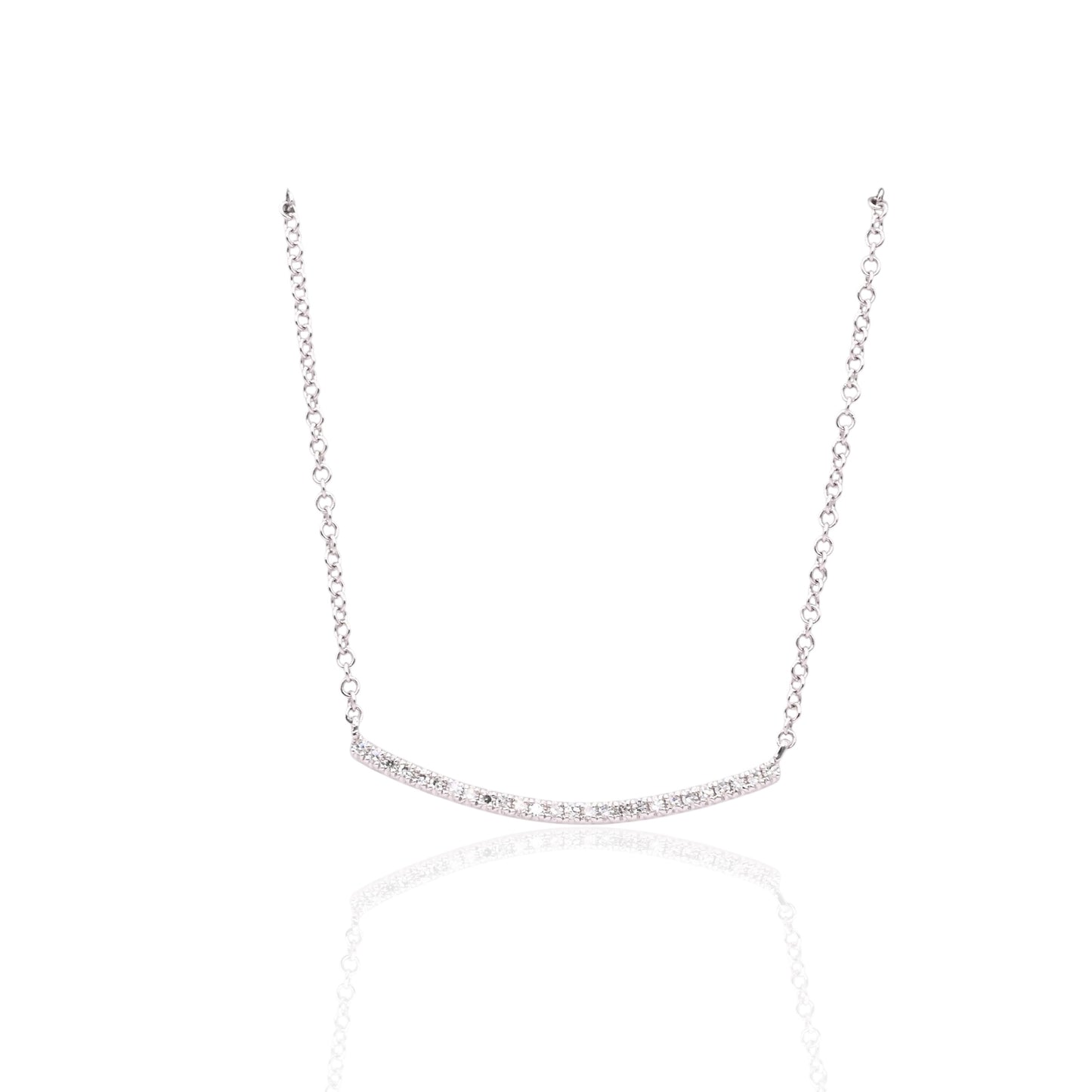 Curve Bar Diamond Necklace 14K White Gold with Adjustable Cable Chain 16in, 17in, and 18in 0.08cttw