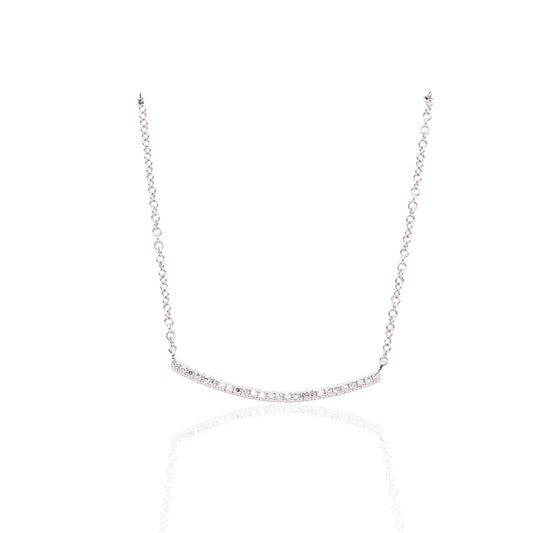 Curve Bar Diamond Necklace 14K White Gold with Adjustable Cable Chain 16in, 17in, and 18in 0.08cttw