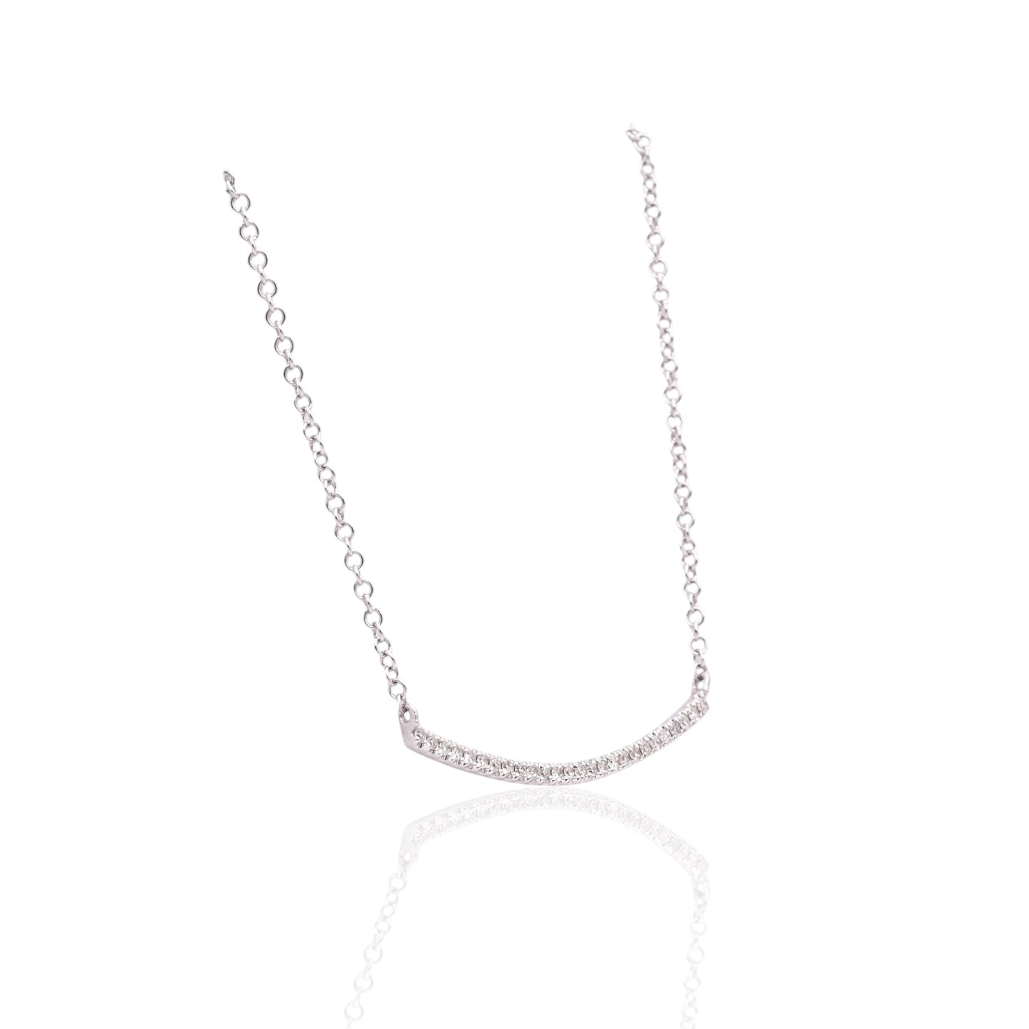 Curve Bar Diamond Necklace 14K White Gold with Adjustable Cable Chain 16in, 17in, and 18in 0.08cttw