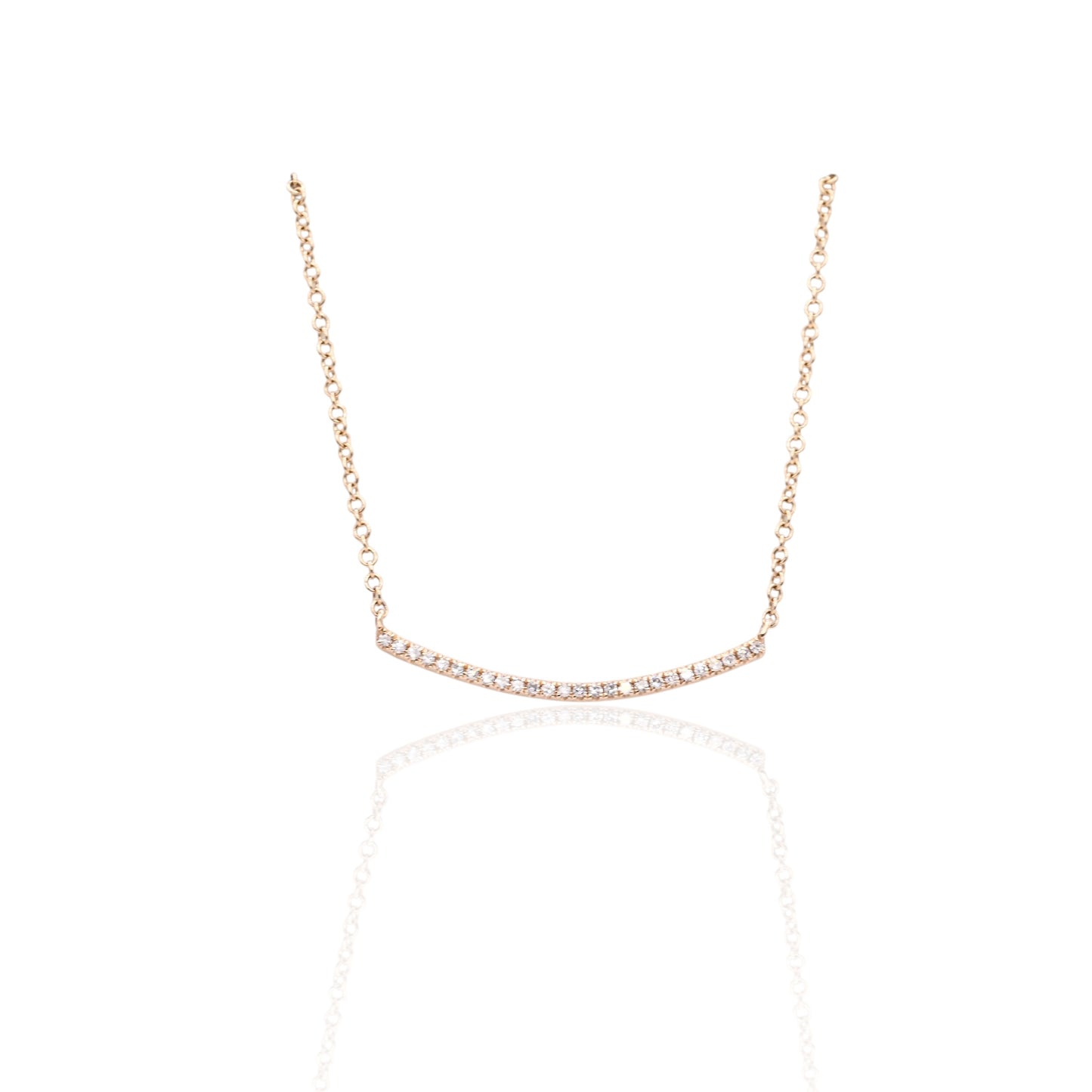 Curved Round Bezel Diamond Necklace 14K Yellow Gold with Adjustable Diamond Cut Paperclip Chain 16in, 17in, and 18in 0.25cttw