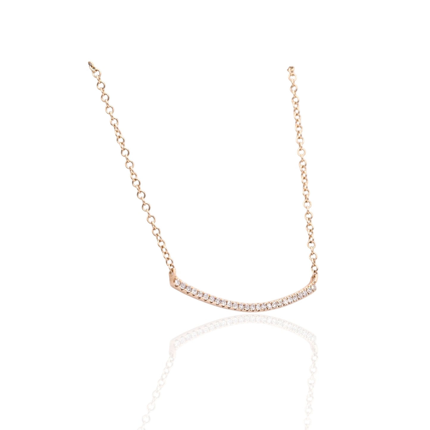 Curved Round Bezel Diamond Necklace 14K Yellow Gold with Adjustable Diamond Cut Paperclip Chain 16in, 17in, and 18in 0.25cttw