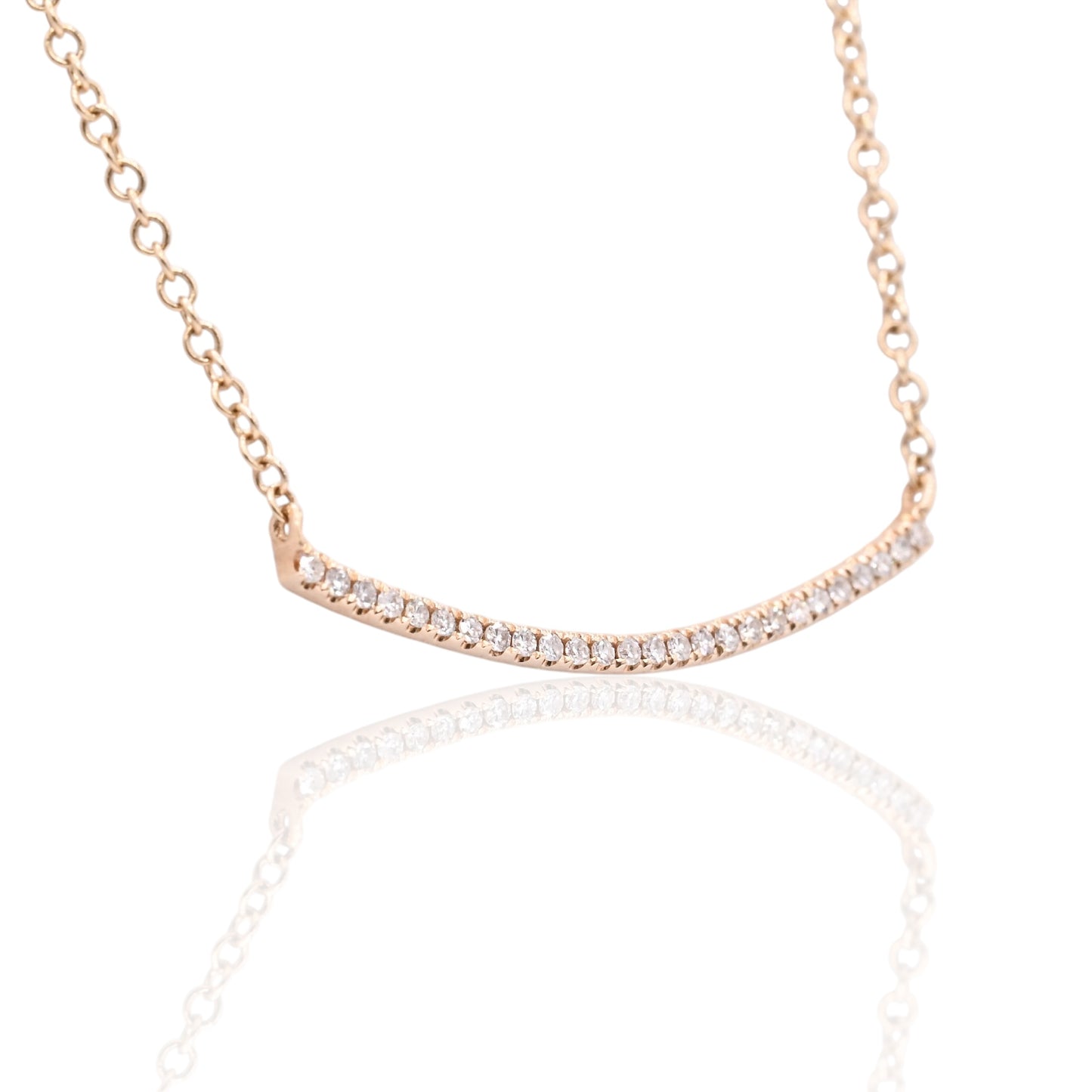 Curved Round Bezel Diamond Necklace 14K Yellow Gold with Adjustable Diamond Cut Paperclip Chain 16in, 17in, and 18in 0.25cttw