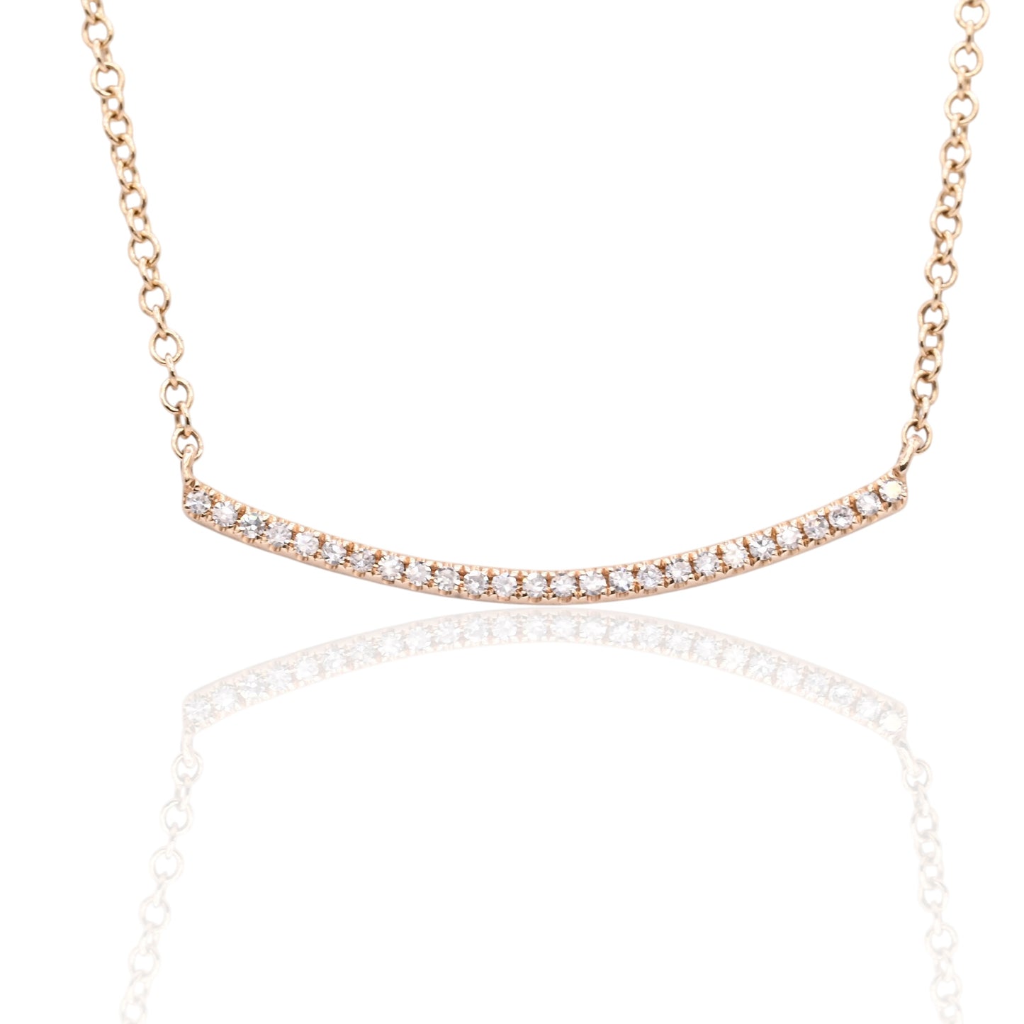 Curved Round Bezel Diamond Necklace 14K Yellow Gold with Adjustable Diamond Cut Paperclip Chain 16in, 17in, and 18in 0.25cttw