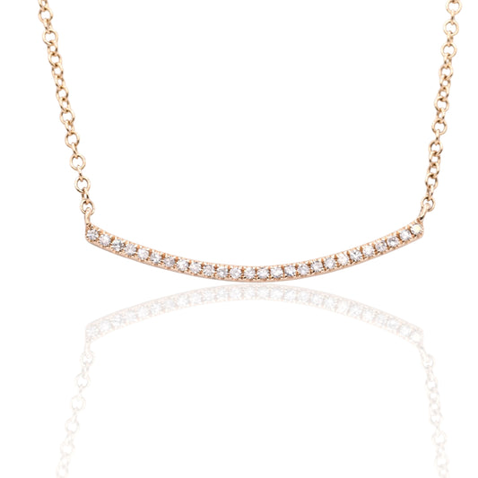 Curved Round Bezel Diamond Necklace 14K Yellow Gold with Adjustable Diamond Cut Paperclip Chain 16in, 17in, and 18in 0.25cttw