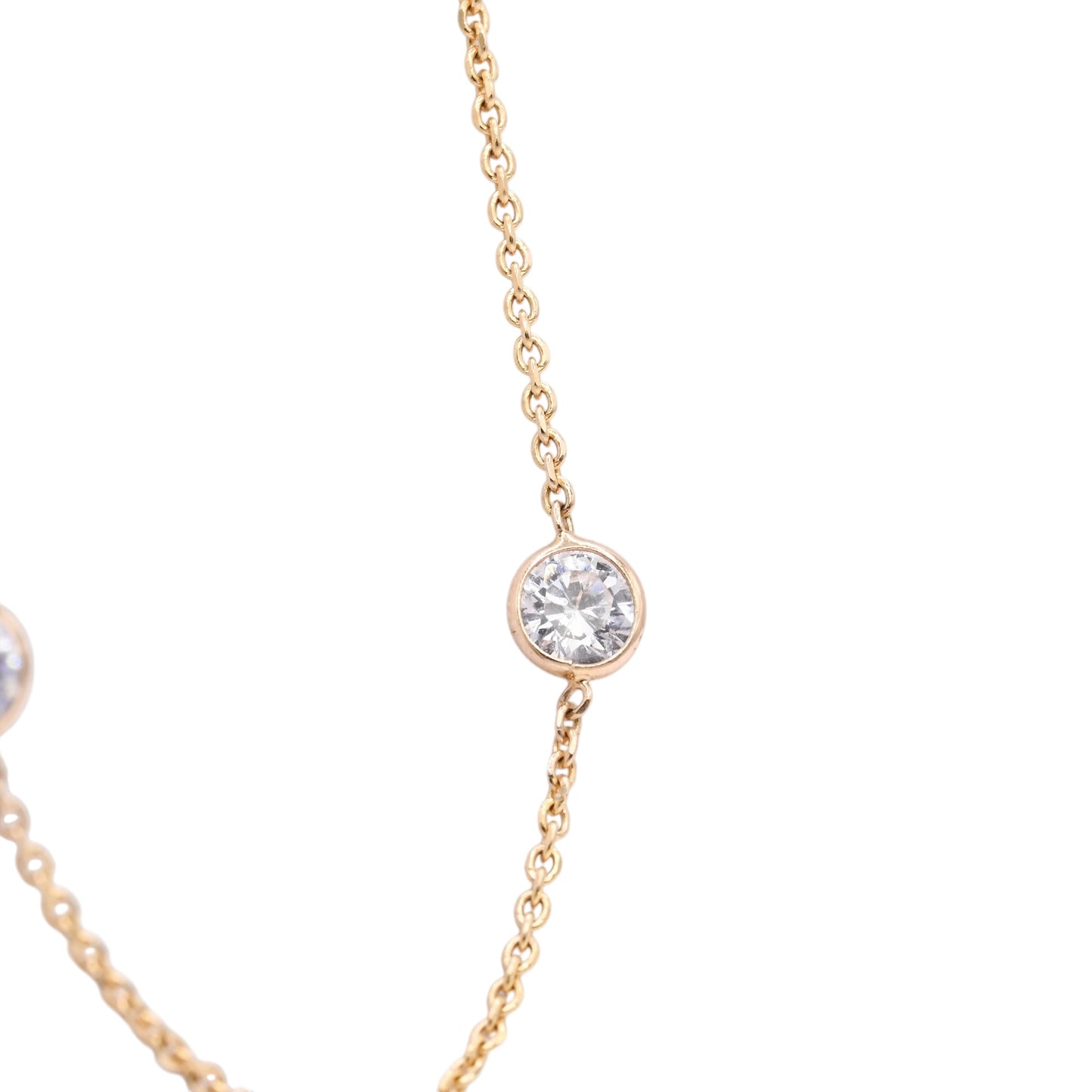 Bezel Station Cubic Zirconia Necklace 14K Yellow Gold with Diamond Cut Cable Chain 16in