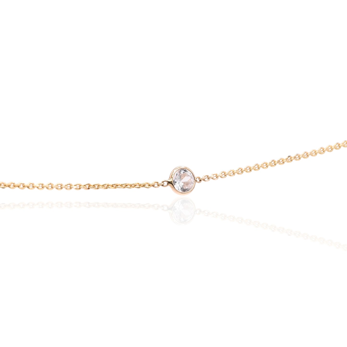 Bezel Station Cubic Zirconia Necklace 14K Yellow Gold with Diamond Cut Cable Chain 16in