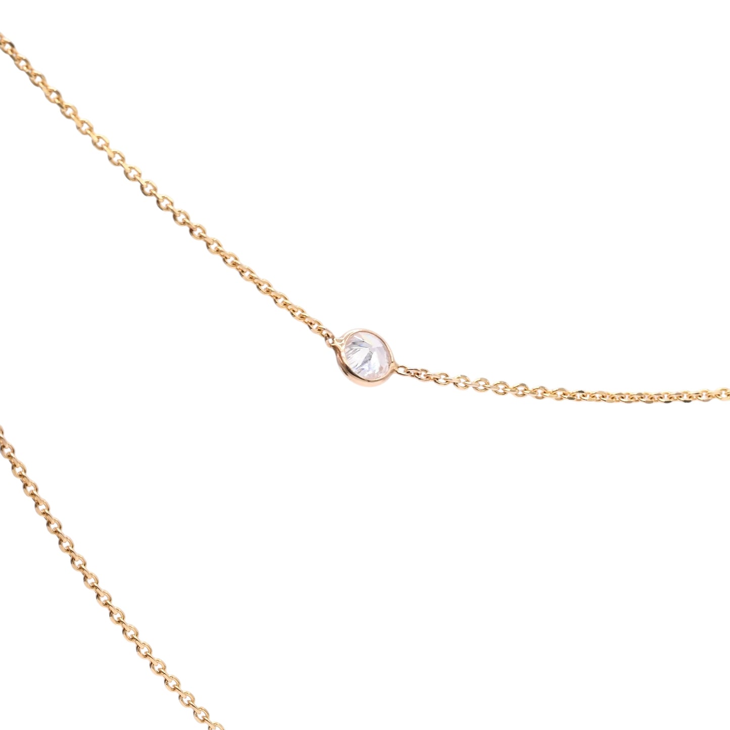 Bezel Station Cubic Zirconia Necklace 14K Yellow Gold with Diamond Cut Cable Chain 16in