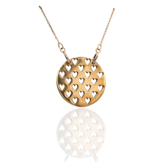 Round Heart Cutout Necklace 14K Yellow Gold 20in (Larrea Original)