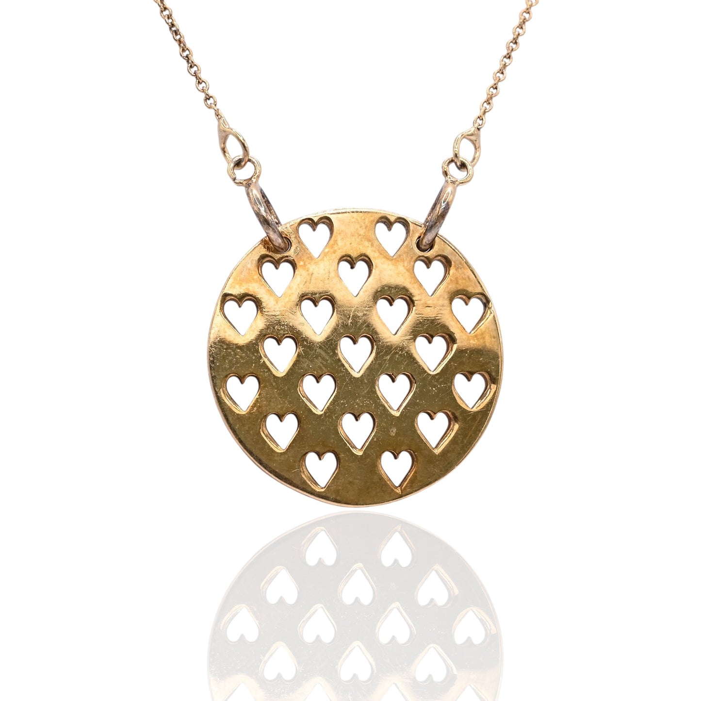 Round Heart Cutout Necklace 14K Yellow Gold 20in (Larrea Original)