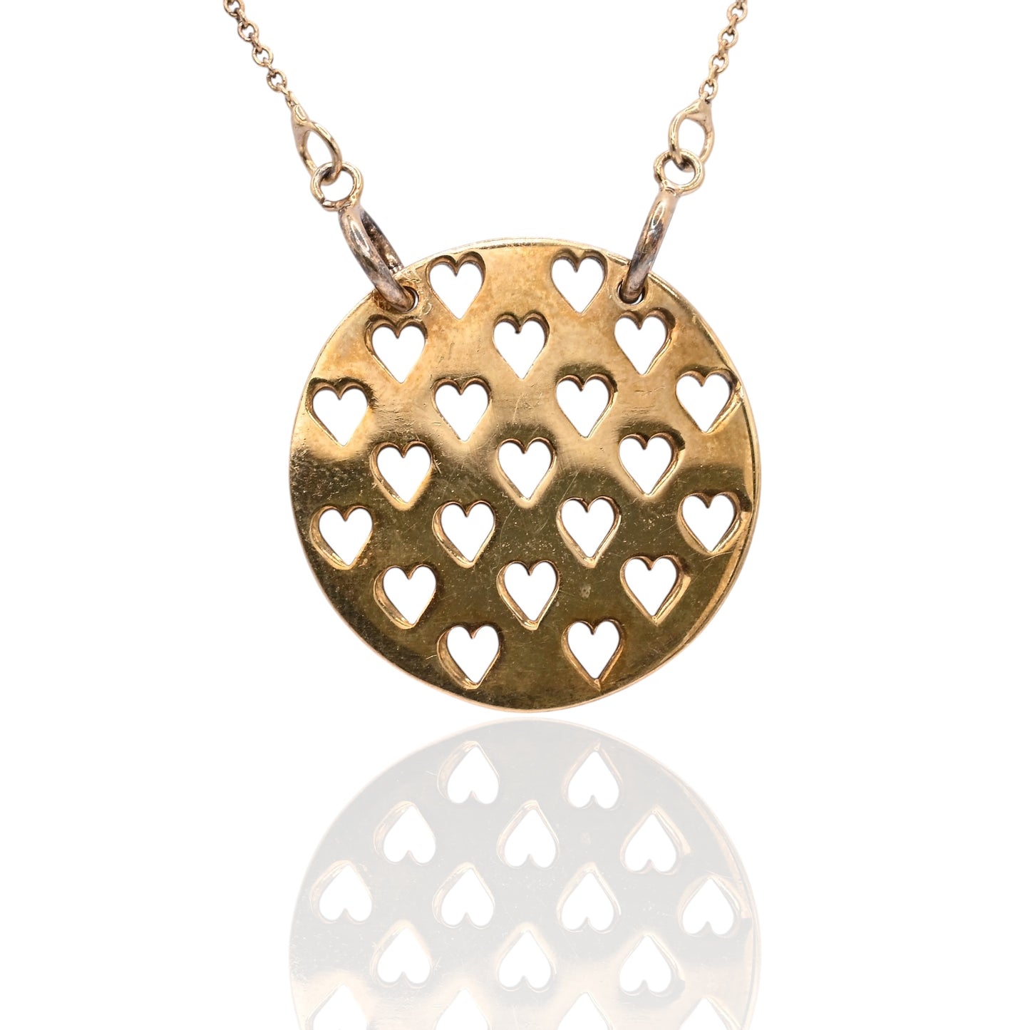 Round Heart Cutout Necklace 14K Yellow Gold 20in (Larrea Original)