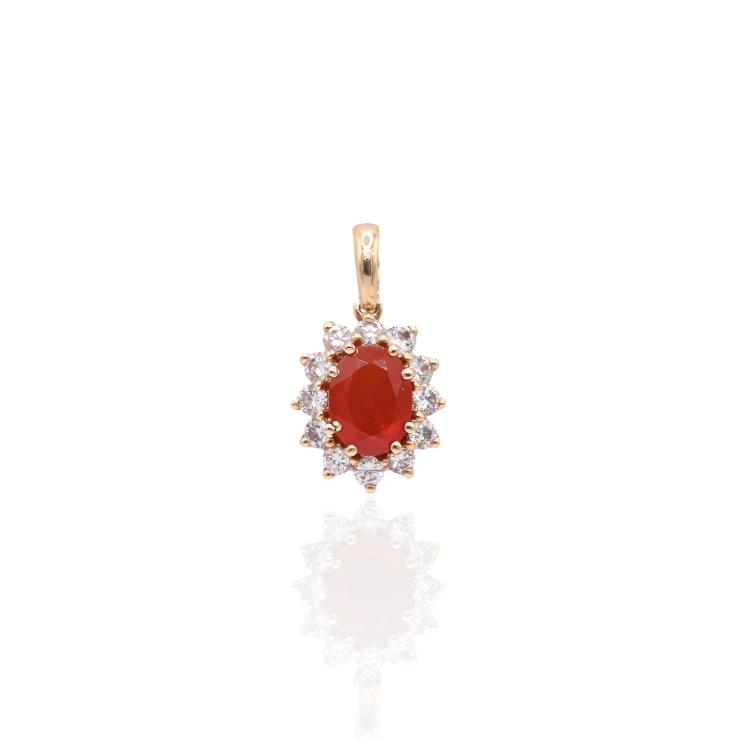 Fire Opal and Diamond Halo Pendant 14K Yellow Gold 0.85ct Fire Opal/0.36cttw DIA (Larrea Original)